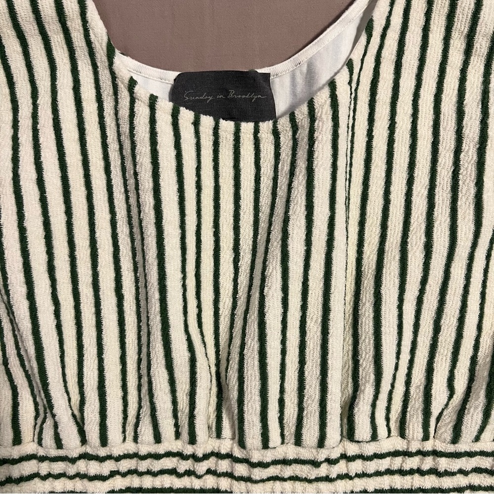 Sunday in Brooklyn Green Cream Terry Striped Crop Top - Picture 6 of 7